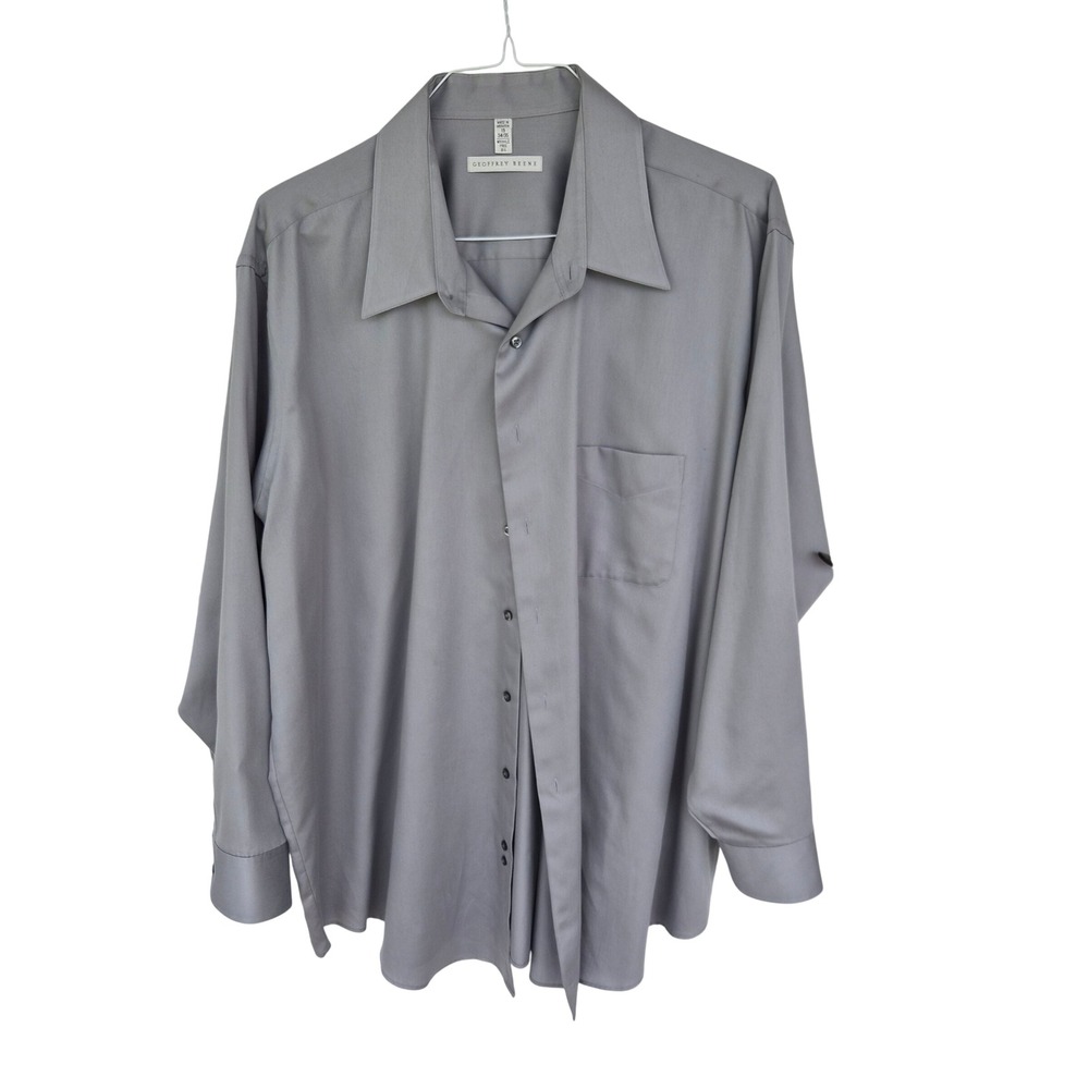 Geoffrey Beene Mens Gray Wrinkle Free Dress Shirt Big 19 34/35 Button Down EUC